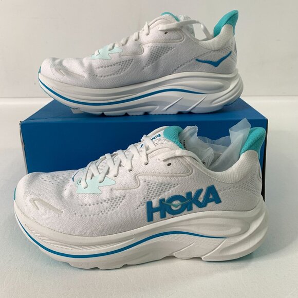 Hoka Men\'s Shoes Clifton 10 Running Shoes White Teal Size Size 9 D main image 6